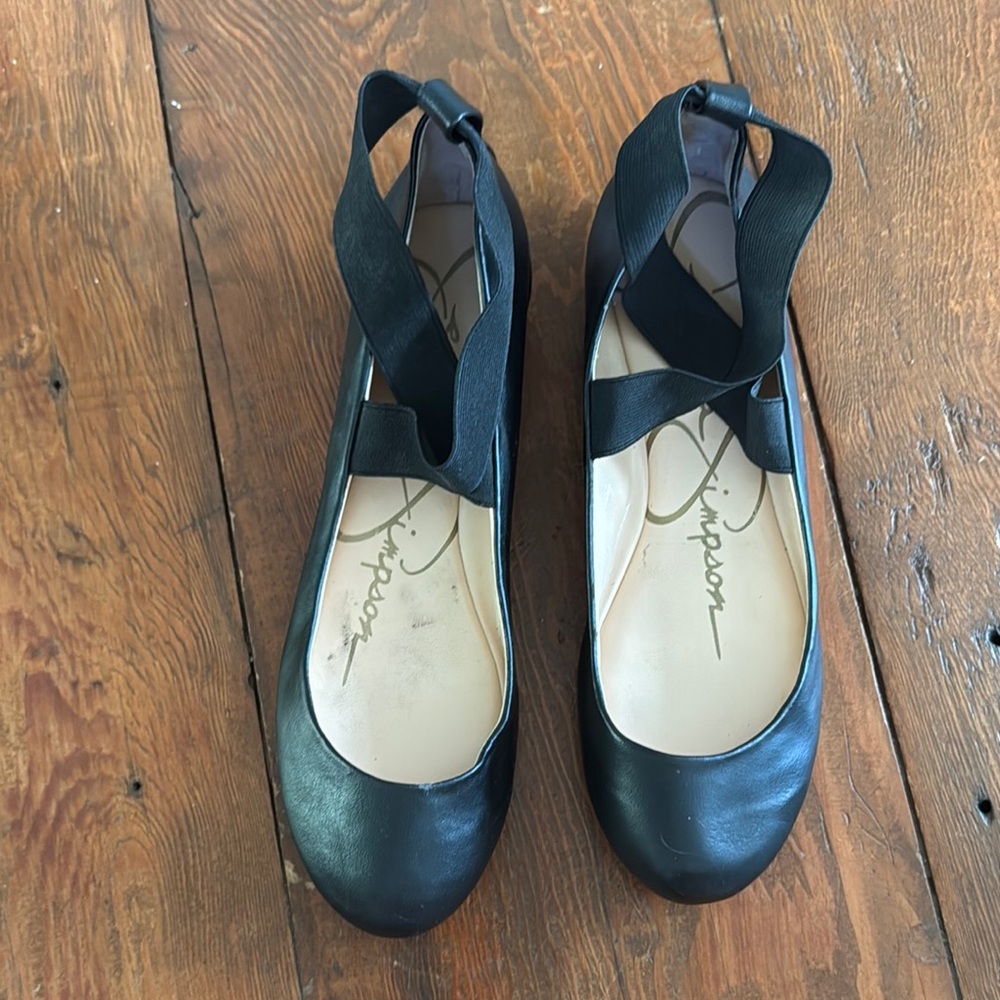 Jessica Simpson Black Ballet Flats with Elastic Ankle Straps - Size 8 1/2